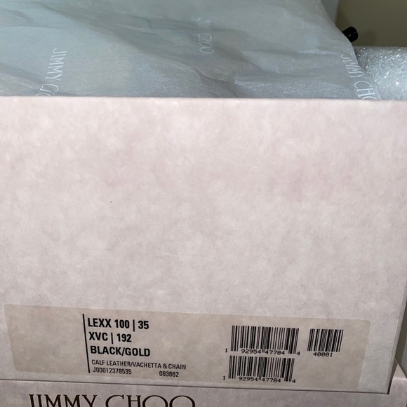 Jimmy Choo Lexx 100 Black/gold Leather heeled Mules NWT - Picture 11 of 14